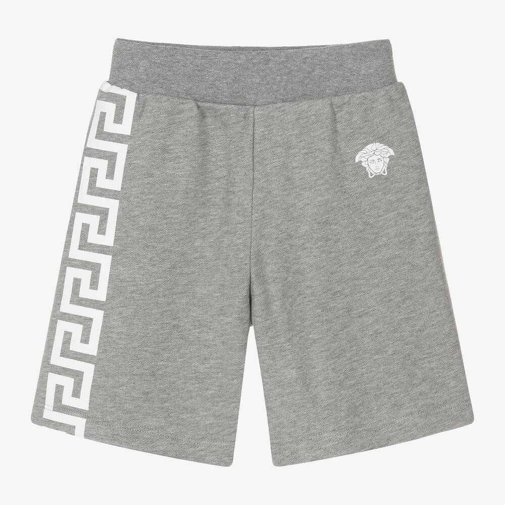 Versace-Boys Grey Cotton Greca Shorts | Childrensalon Outlet