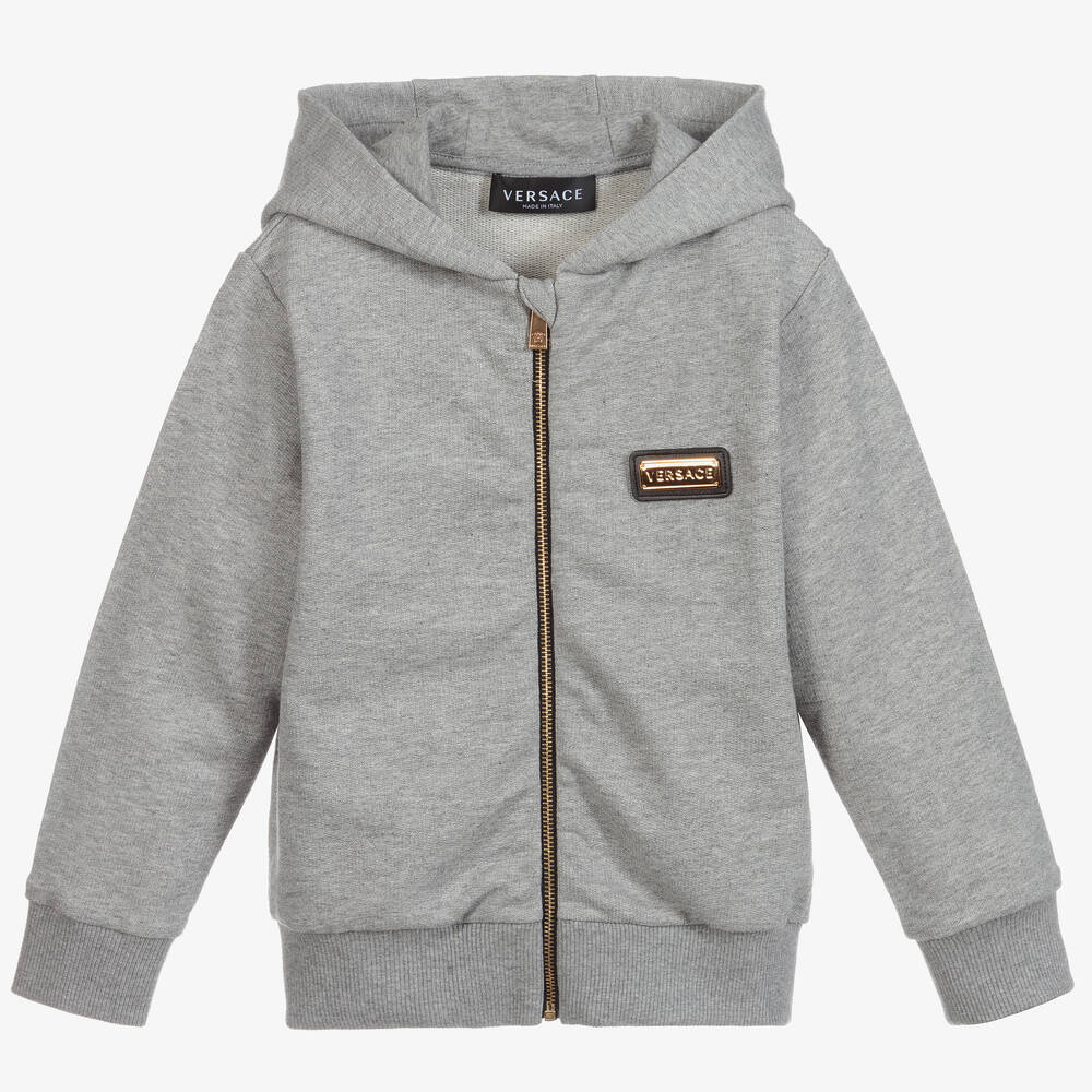 Versace - Boys Grey Cotton Zip-Up Top | Childrensalon