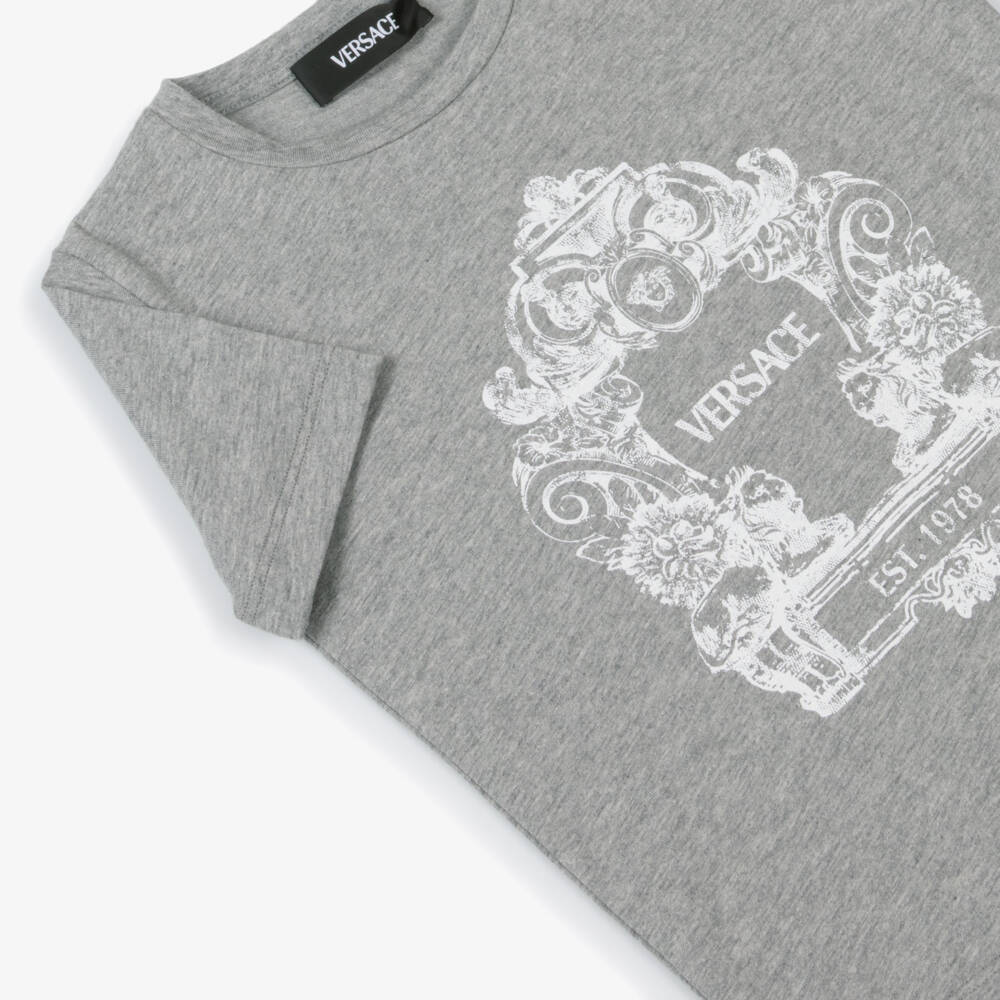 Versace-تي شيرت قطن رمادي برسومات للأولاد | Childrensalon Outlet