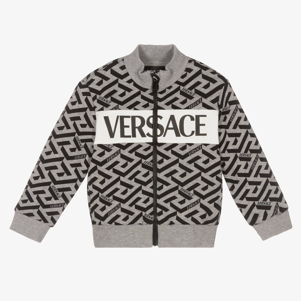 Versace - Серый топ на молнии с принтом Greca | Childrensalon