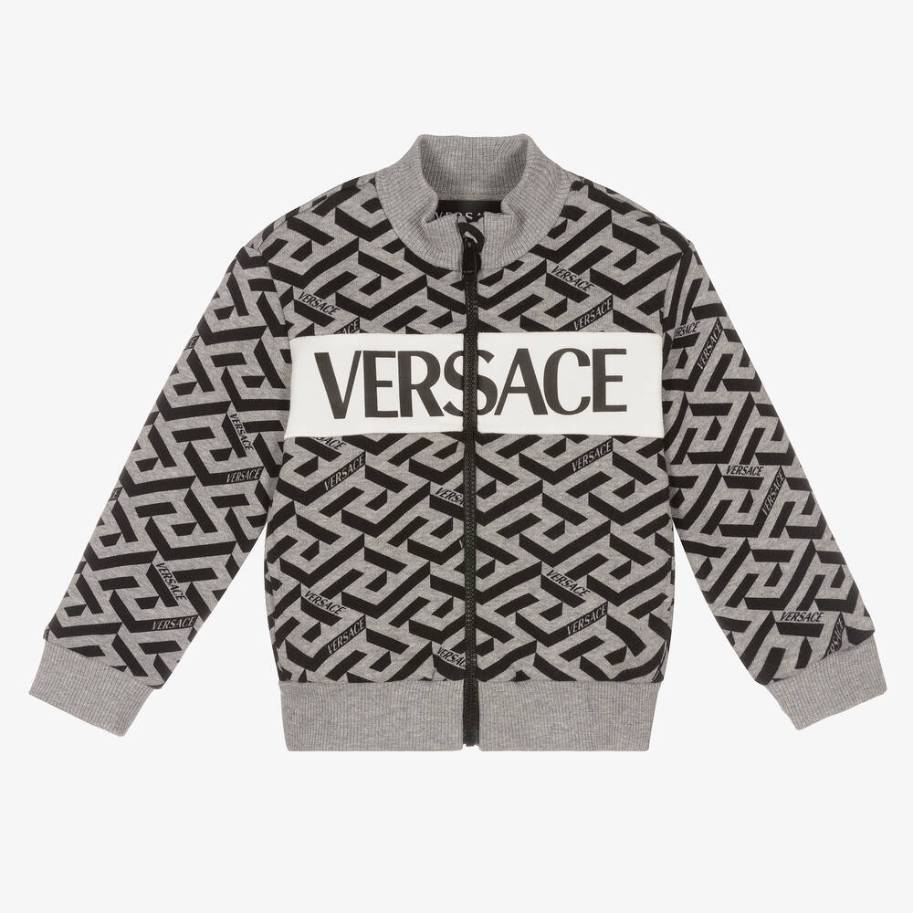 Versace - Boys Grey Greca Zip-Up Top | Childrensalon Outlet