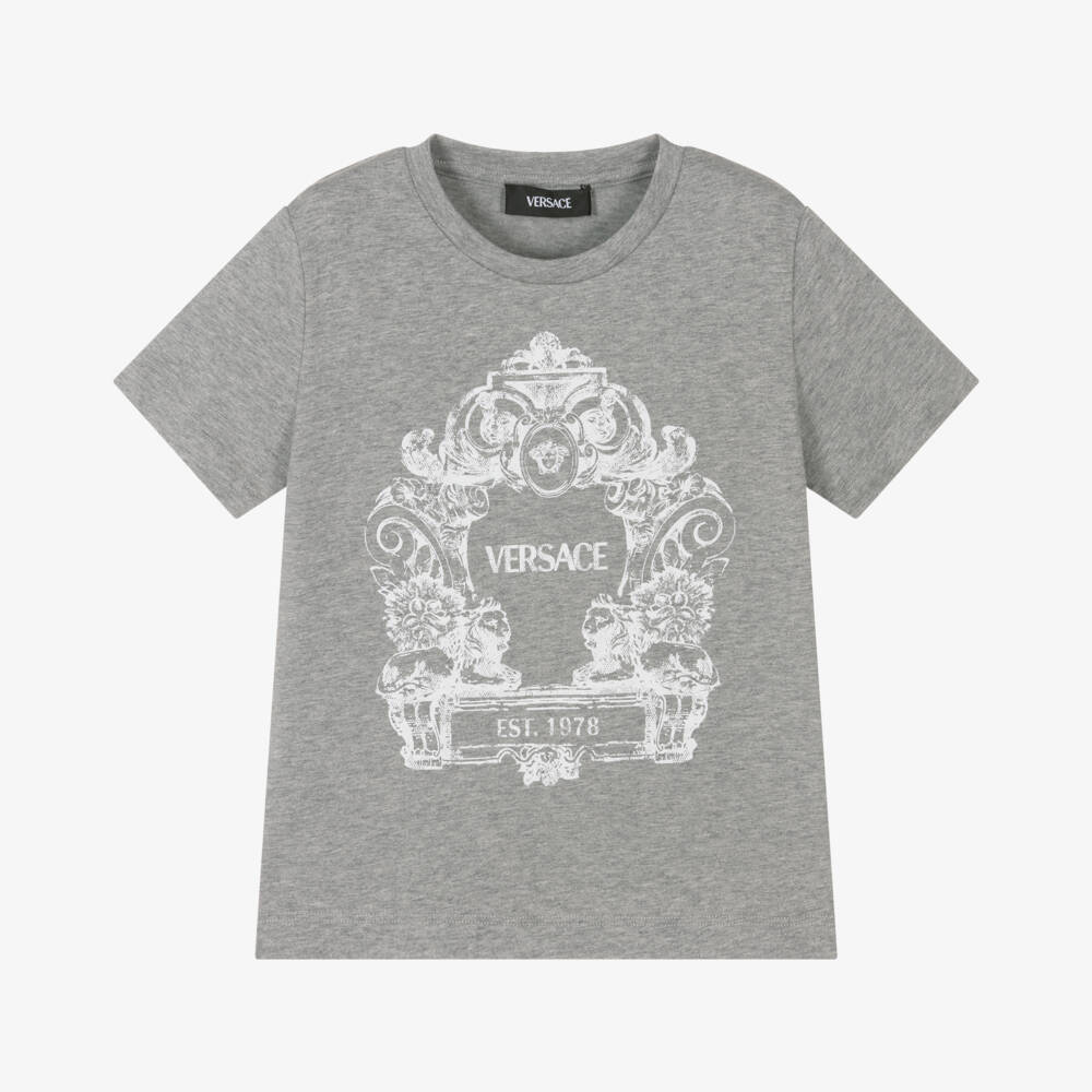 Versace-Boys Grey Iconic Pattern Tee | Childrensalon Outlet