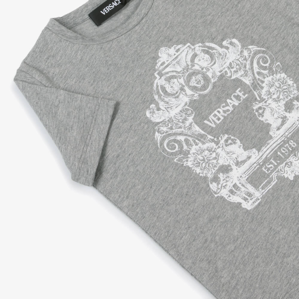 Versace-Boys Grey Iconic Pattern Tee | Childrensalon Outlet