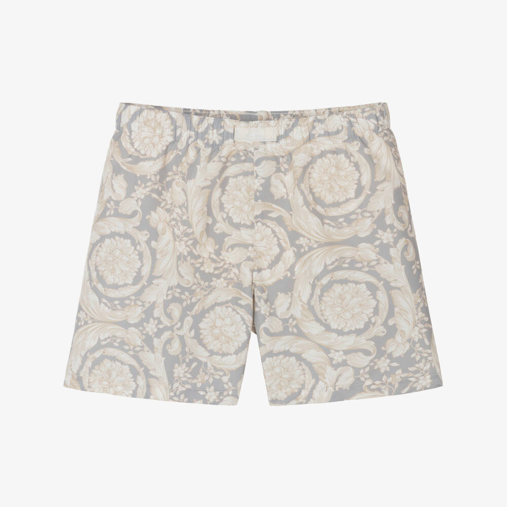 Versace-Boys Grey & Ivory Barocco Swim Shorts | Childrensalon Outlet