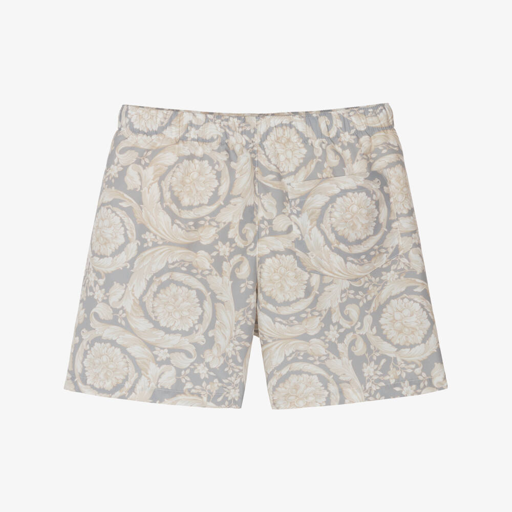 Versace-Boys Grey & Ivory Barocco Swim Shorts | Childrensalon Outlet