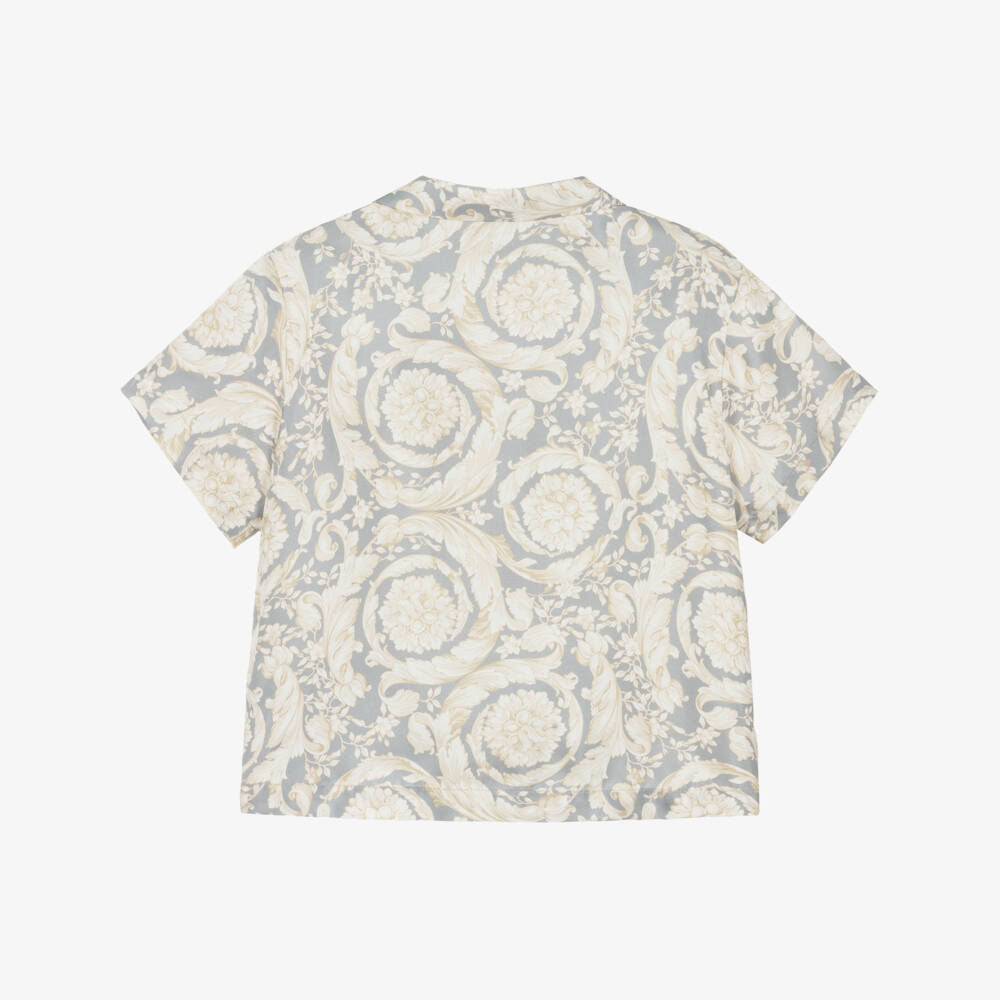 Versace-Boys Grey & Ivory Silk Print Shirt | Childrensalon Outlet