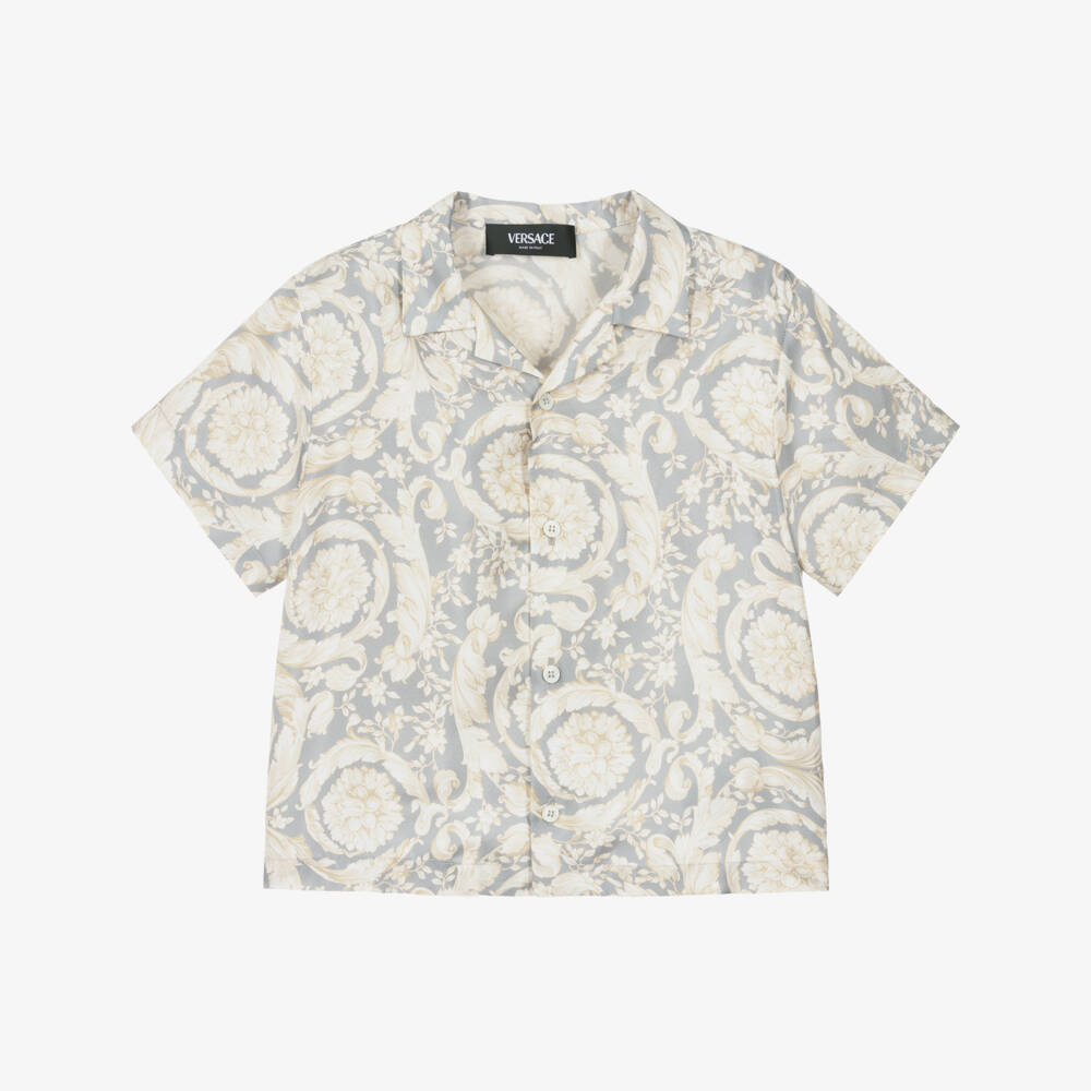 Versace-Boys Grey & Ivory Silk Print Shirt | Childrensalon Outlet
