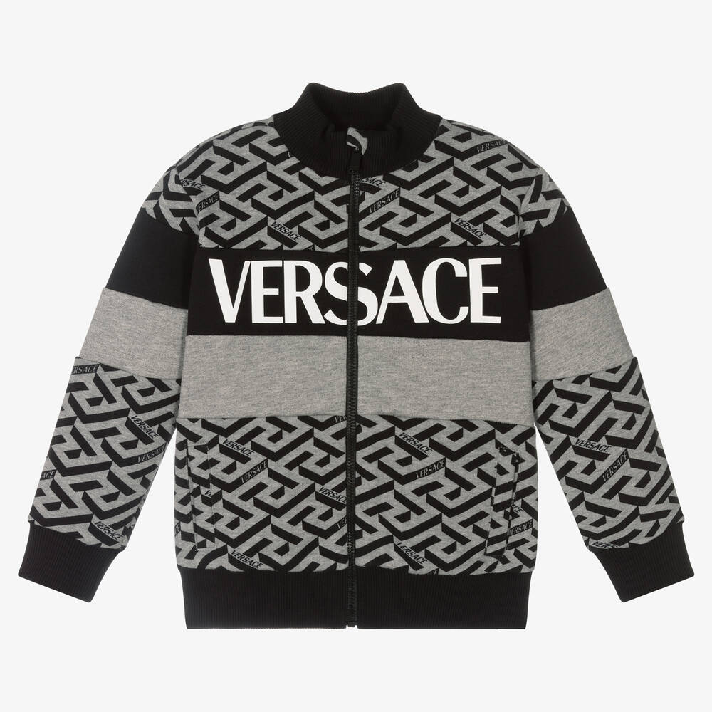Versace - توب بسحّاب قطن لون رمادي بطبعة غريسا للأولاد | Childrensalon