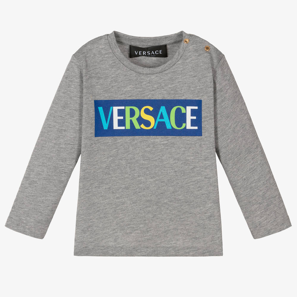 Versace - توب قطن جيرسي لون رمادي مونّس للأولاد | Childrensalon