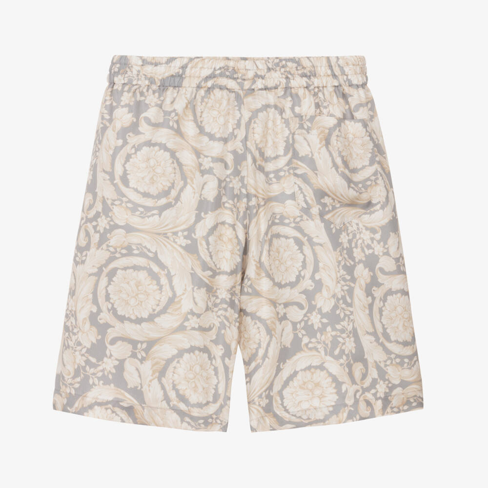 Versace-Boys Grey Silk Patterned Shorts | Childrensalon Outlet