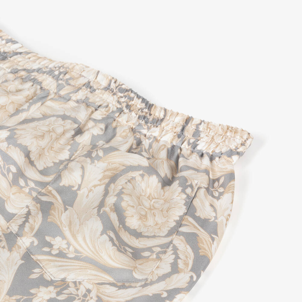 Versace-Boys Grey Silk Patterned Shorts | Childrensalon Outlet