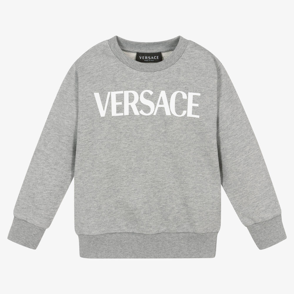 Versace - سويتشيرت قطن لون رمادي وأبيض للأولاد | Childrensalon