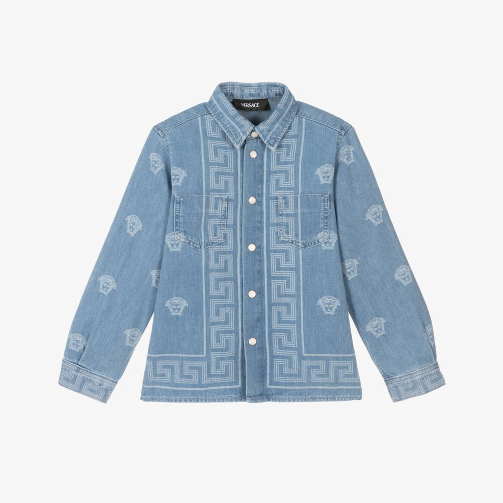 Versace-قميص جينز باندانا أزرق داكن للأولاد | Childrensalon Outlet