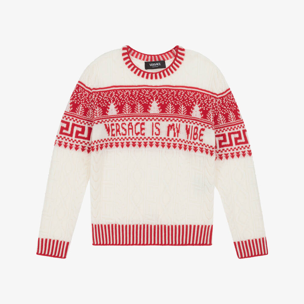 Versace-Boys Ivory & Crimson Wool Pullover | Childrensalon Outlet
