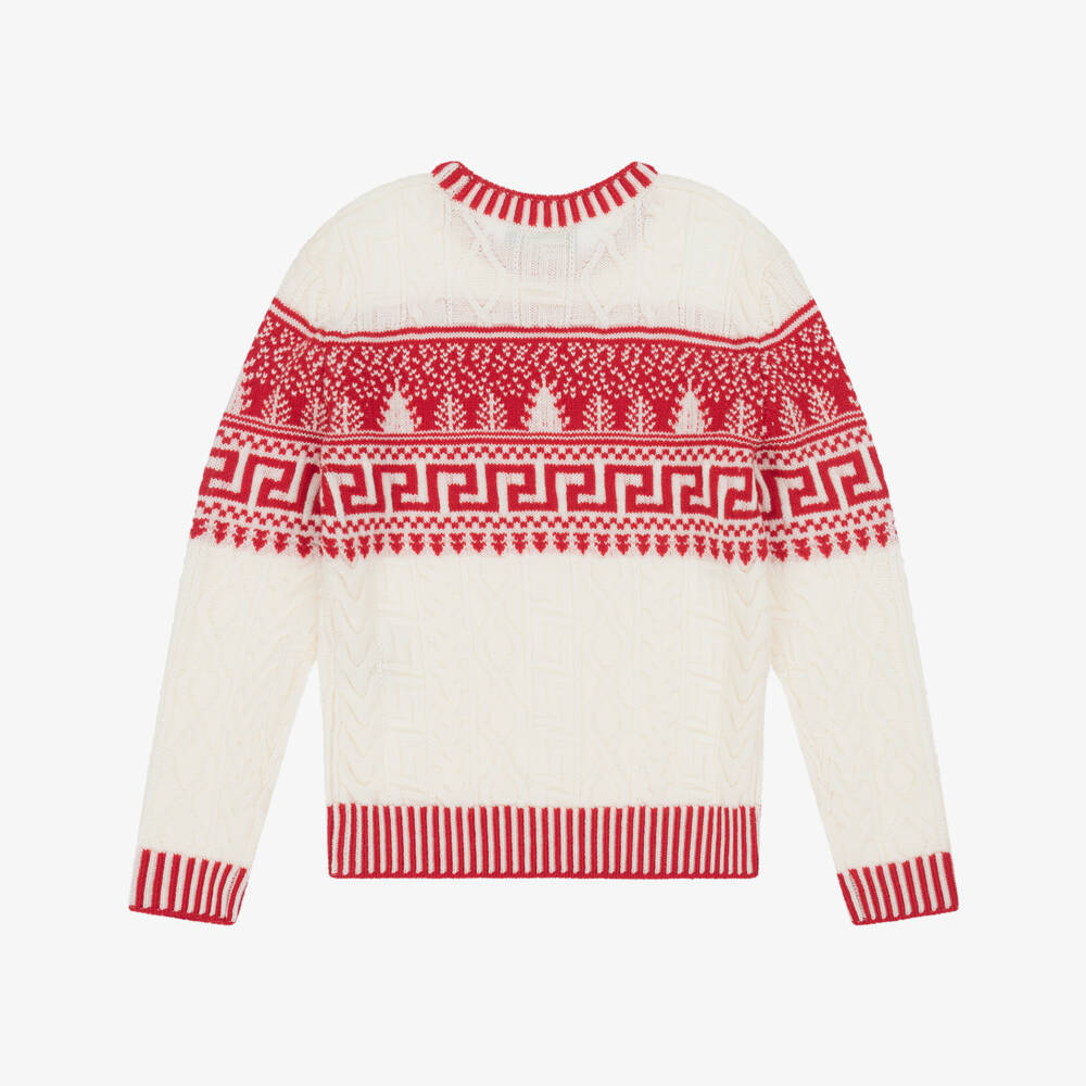 Versace-بلوفر صوف عاجي وقرمزي للأولاد | Childrensalon Outlet