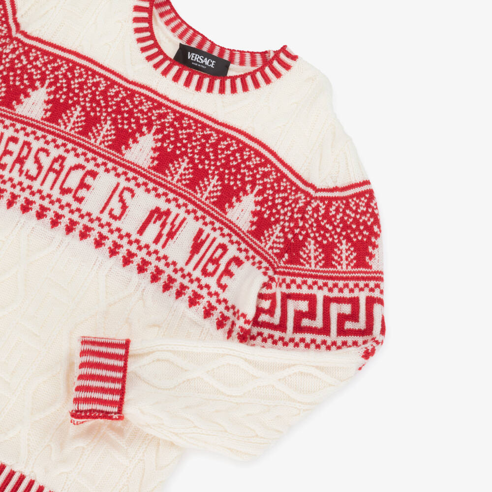 Versace-بلوفر صوف عاجي وقرمزي للأولاد | Childrensalon Outlet