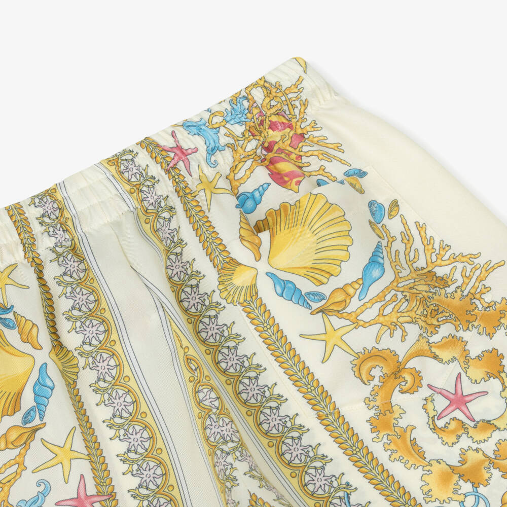 Versace-Boys Ivory Gold Silk Shorts | Childrensalon Outlet