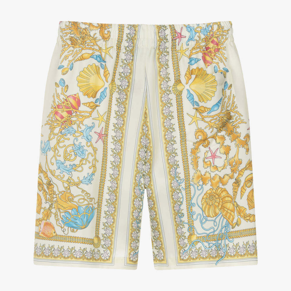 Versace-Шорты из кремового и золотого шелка для мальчиков | Childrensalon Outlet