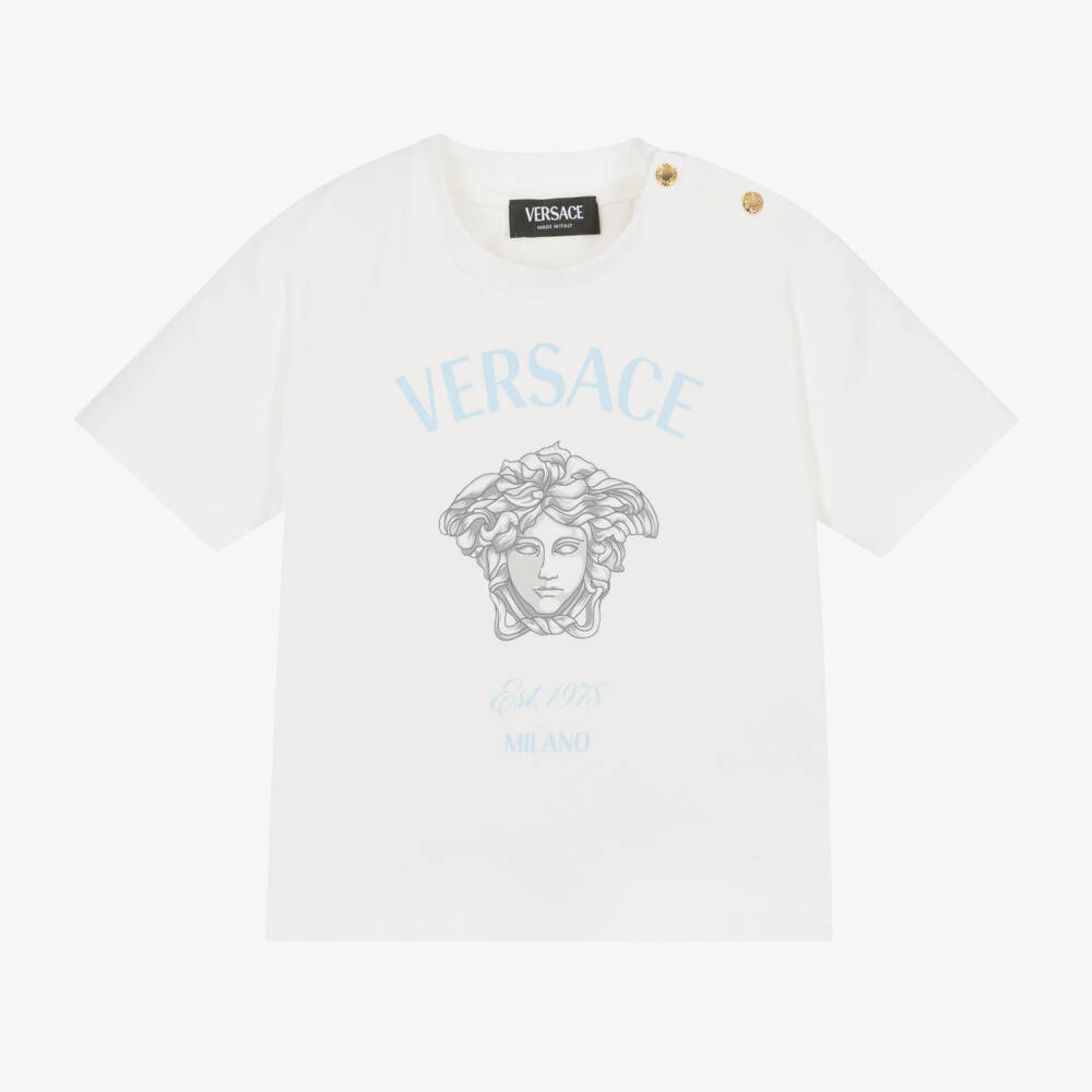Versace-Boys Ivory Logo Cotton Tee | Childrensalon Outlet
