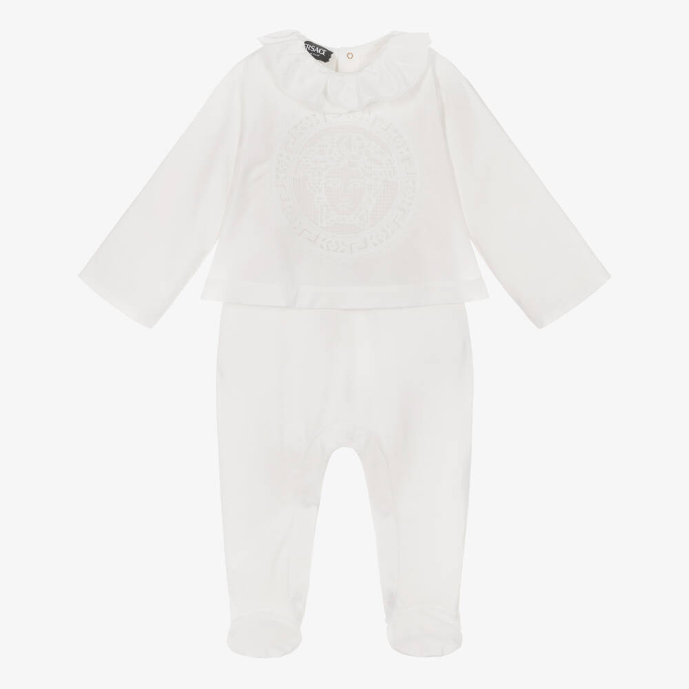 Versace-Boys Ivory Medusa Accent Onesie | Childrensalon Outlet