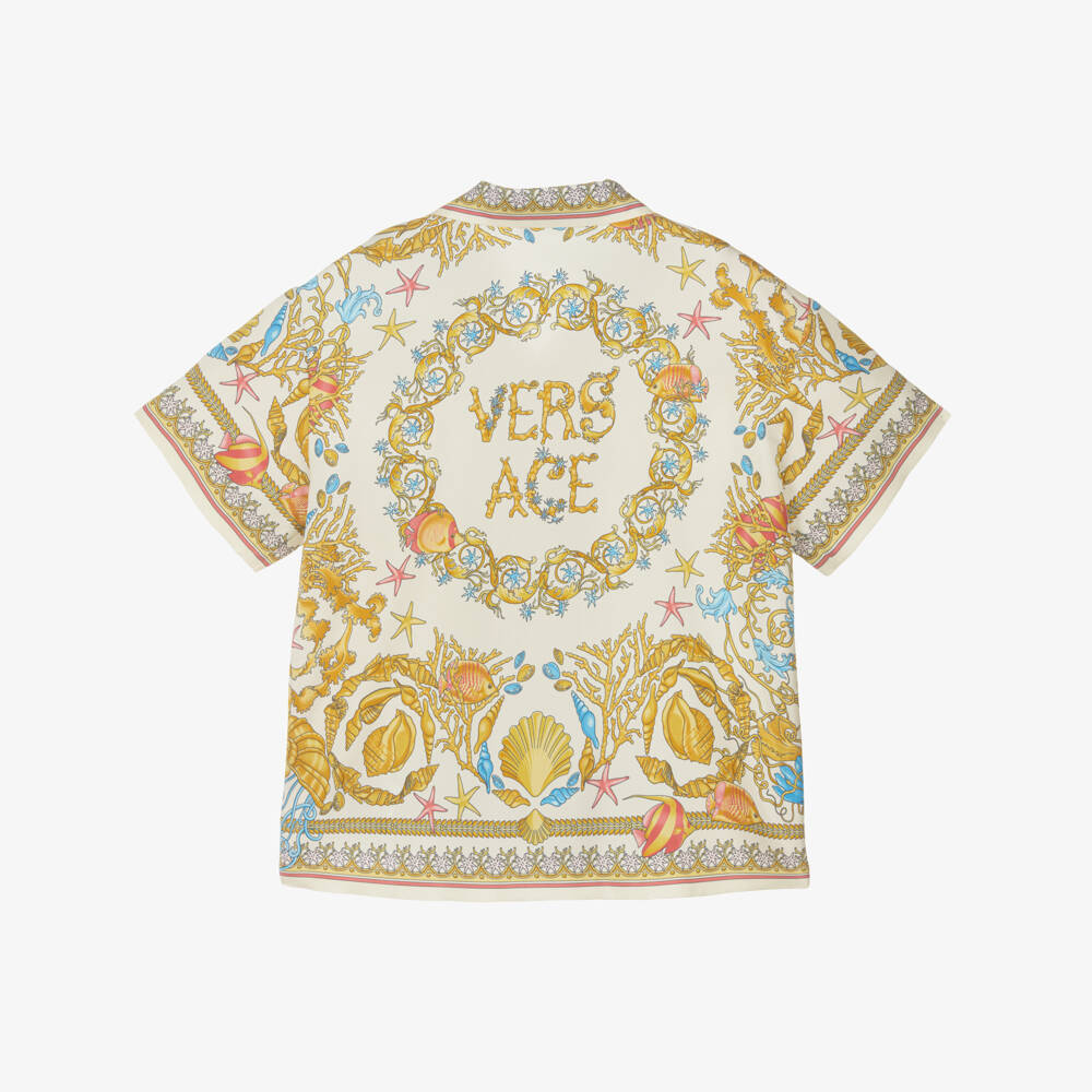 Versace-قميص حريري عاجي بنقشة بحرية للأولاد | Childrensalon Outlet