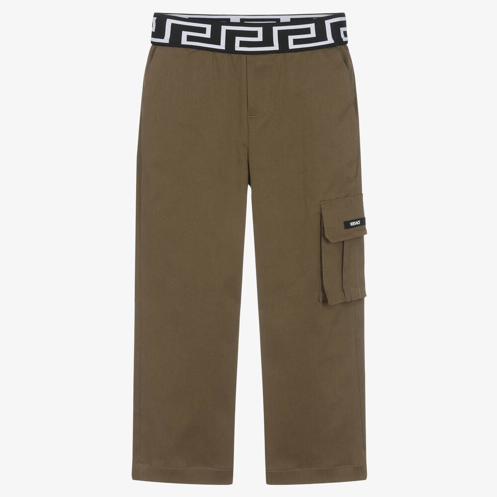 Versace - Khakigrüne Greca Baumwollhose | Childrensalon