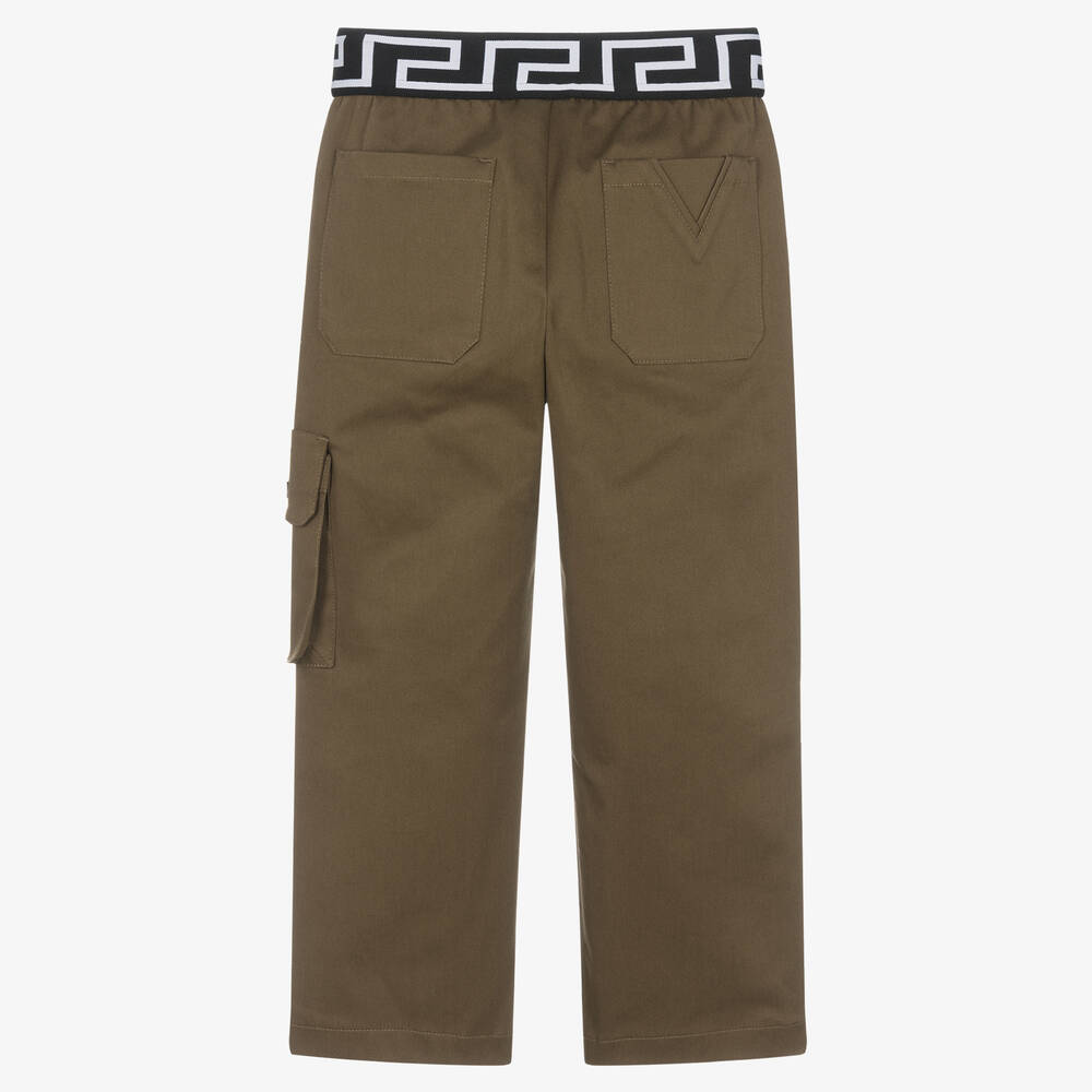 Versace-Boys Khaki Green Cotton Greca Trousers | Childrensalon Outlet