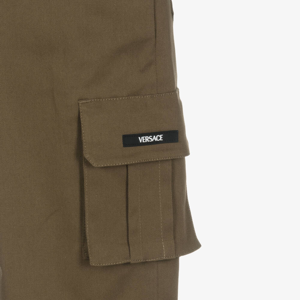 Versace-Boys Khaki Green Cotton Greca Trousers | Childrensalon Outlet