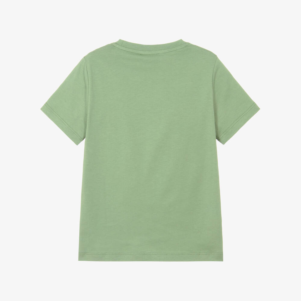 Versace-Boys Khaki Green Cotton T-Shirt with Gold Medusa Logo Print | Childrensalon Outlet