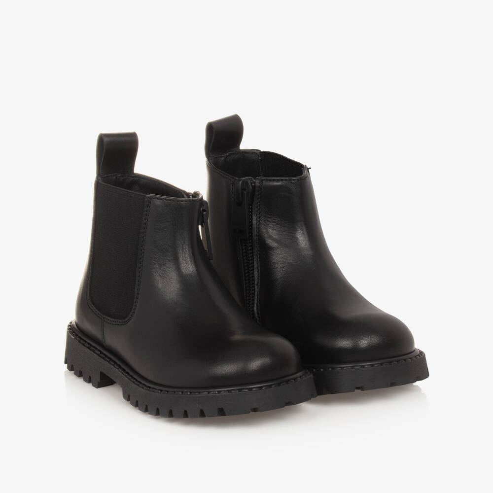 Versace-Boys Leather Chelsea Boots in Black | Childrensalon Outlet