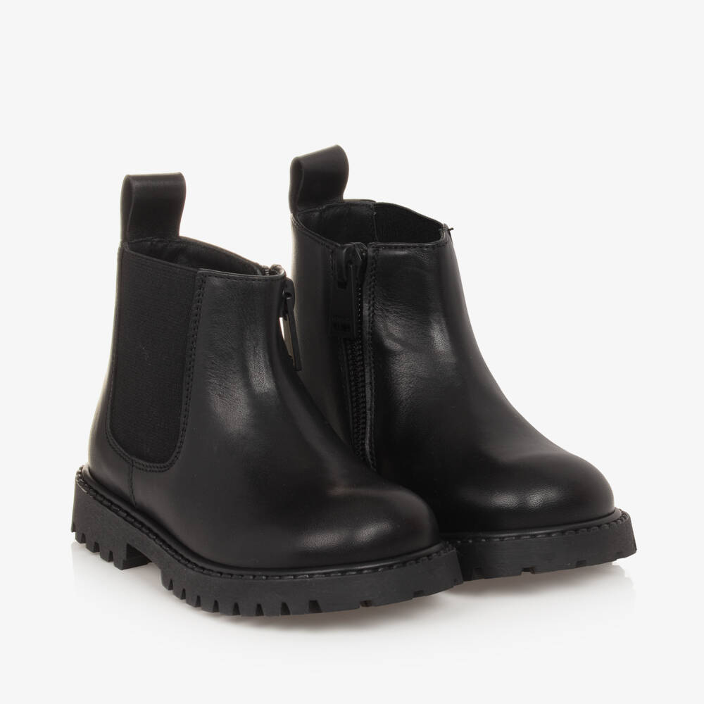 Versace-Boys Leather Chelsea Boots in Black | Childrensalon Outlet