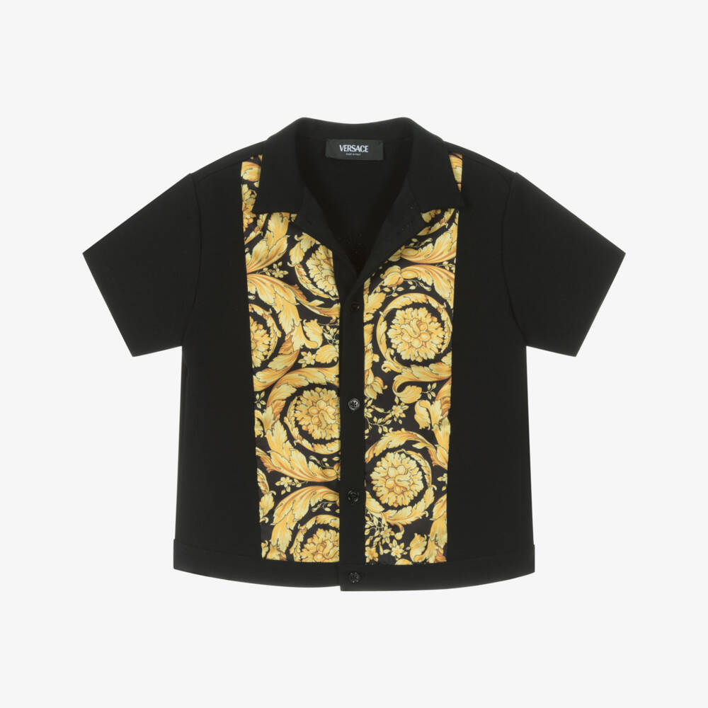 Versace-Boys Luxe Black & Gold Knit Shirt | Childrensalon Outlet