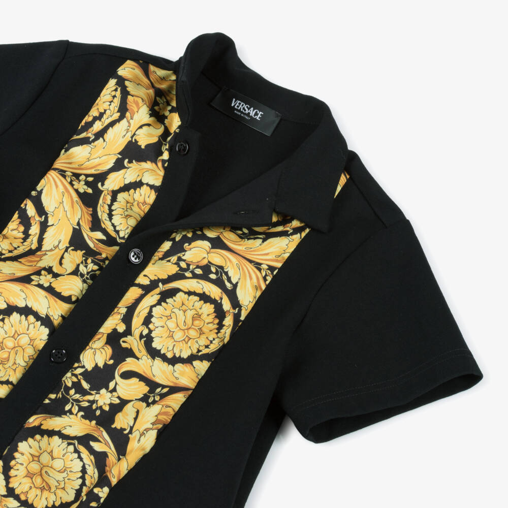 Versace-Boys Luxe Black & Gold Knit Shirt | Childrensalon Outlet