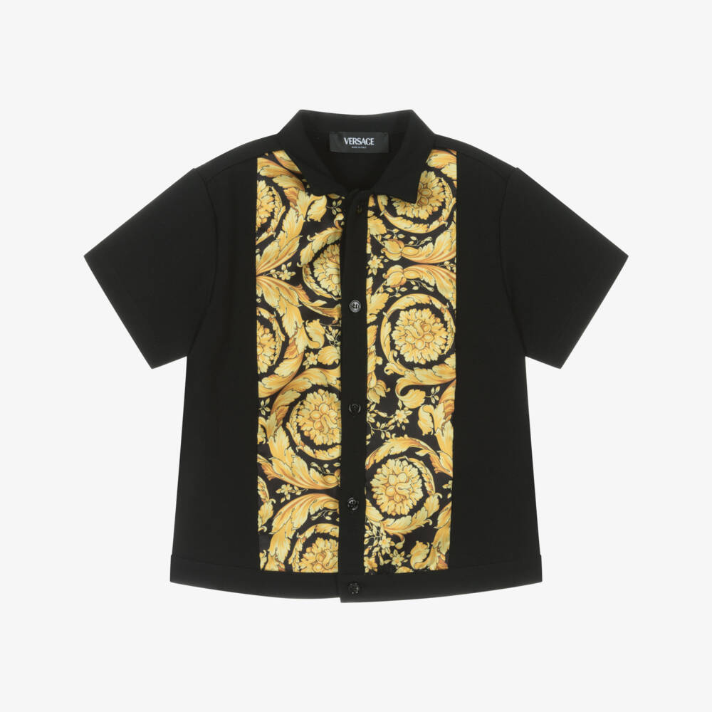 Versace-قميص فاخر للصبيان باللون الأسود والذهبي | Childrensalon Outlet
