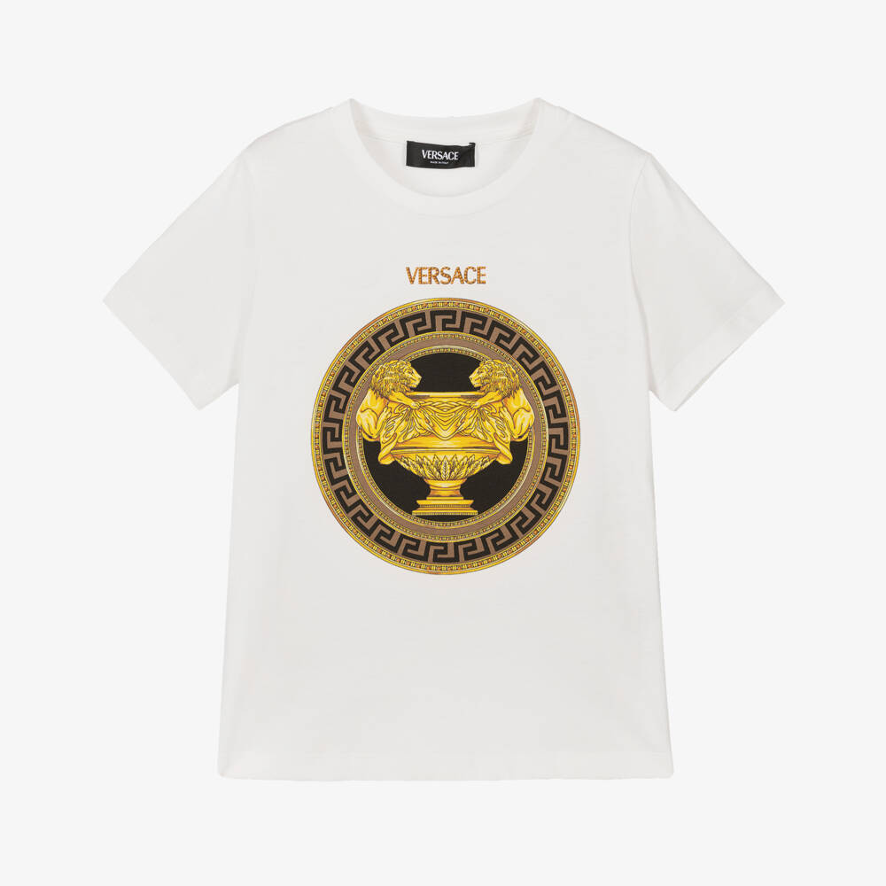 Versace-تي شيرت فاخر أبيض وذهبي للأولاد | Childrensalon Outlet