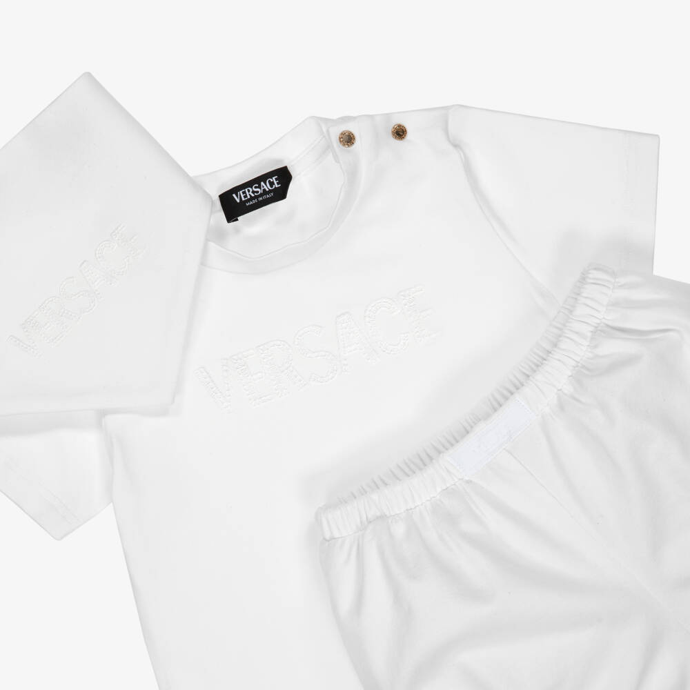 Versace-Boys Luxe White Summer Shorts Ensemble | Childrensalon Outlet