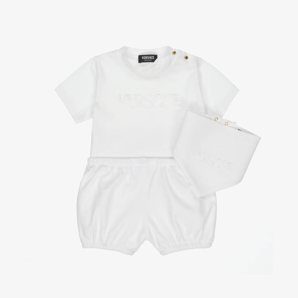 Versace-Boys Luxe White Summer Shorts Ensemble | Childrensalon Outlet