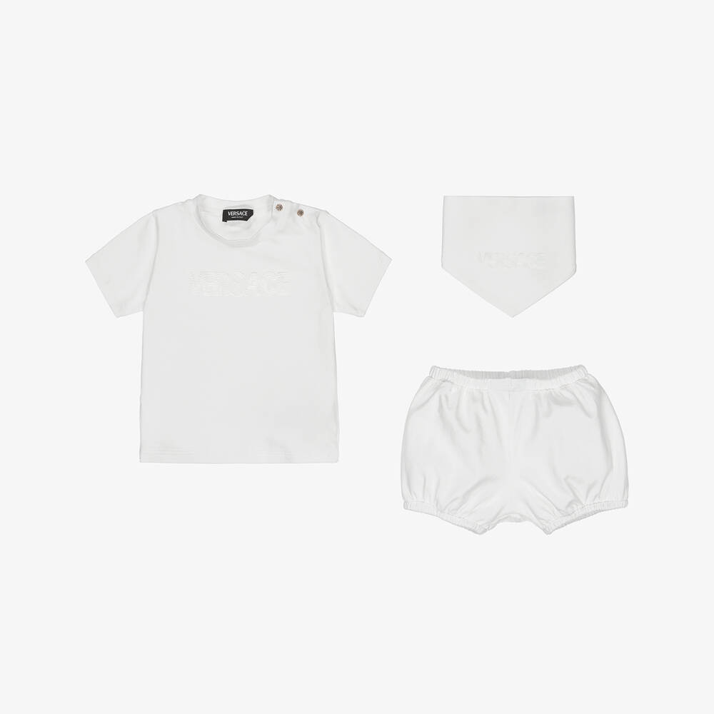 Versace-Boys Luxe White Summer Shorts Ensemble | Childrensalon Outlet