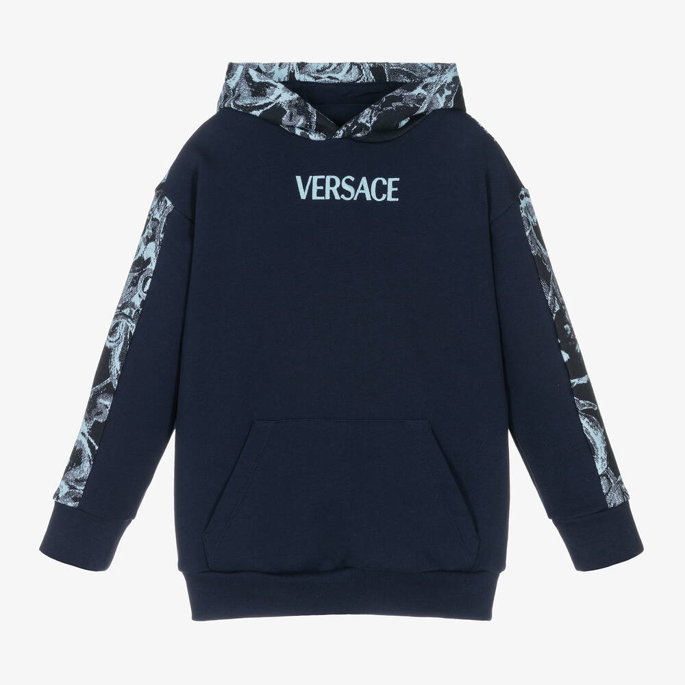 Versace-Boys Navy Blue Barocco Stencil Hoodie | Childrensalon Outlet