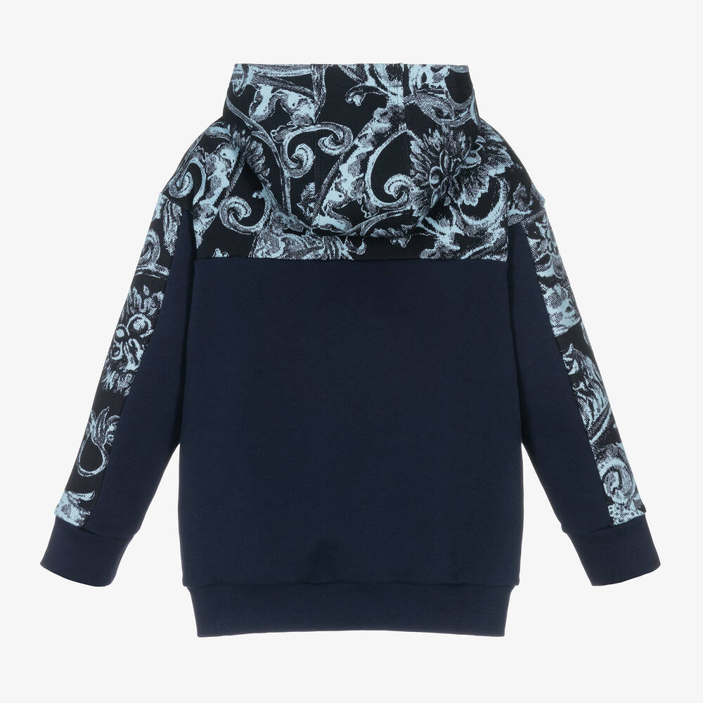 Versace-توب هودي قطن لون كحلي بطبعة باروك للأولاد | Childrensalon Outlet