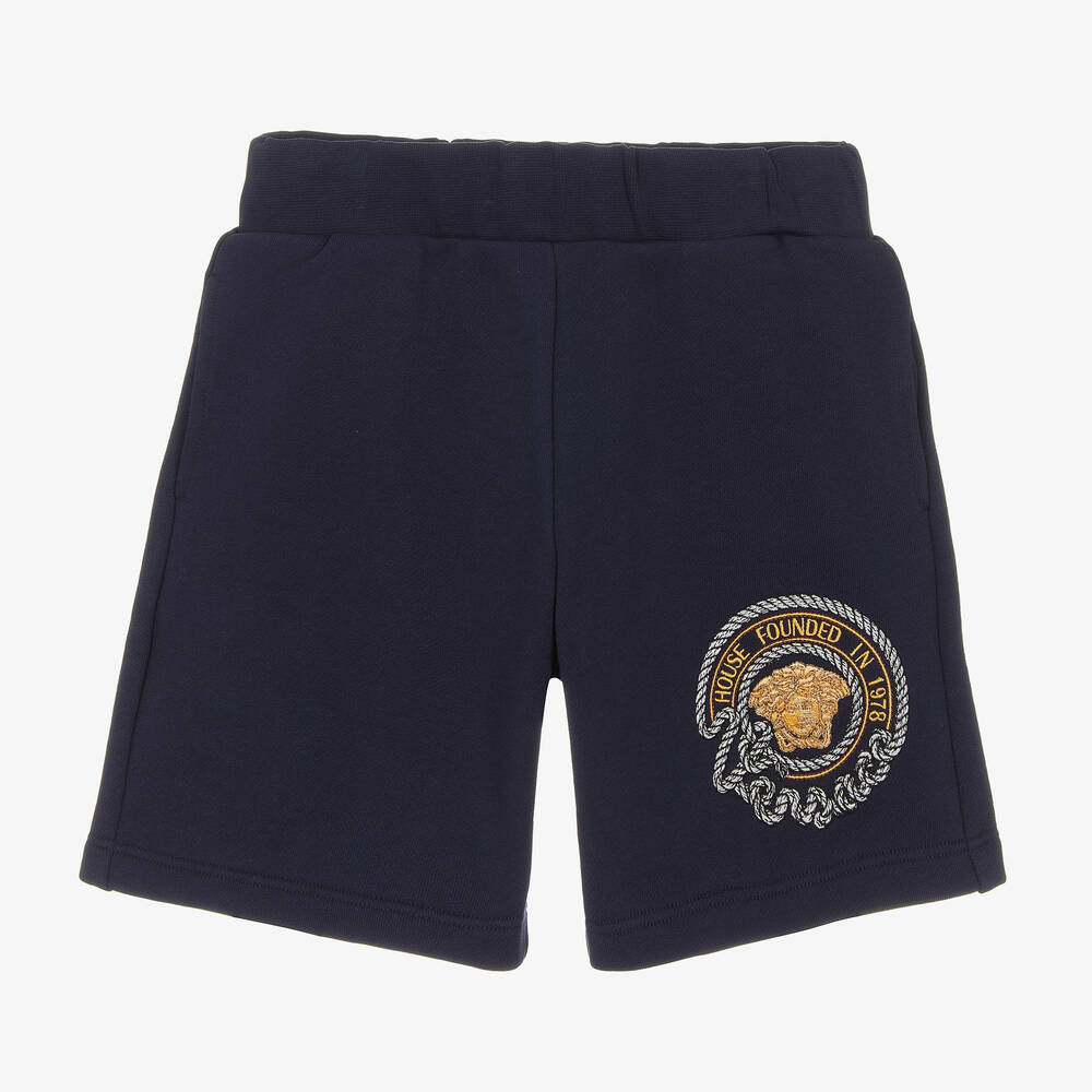 Versace-Синие хлопковые шорты с морской символикой для мальчиков | Childrensalon Outlet