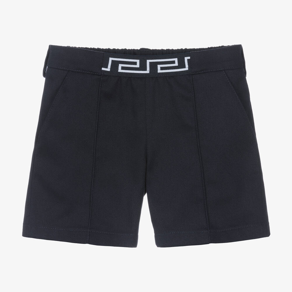 Versace-Boys Navy Blue Cotton Twill Shorts | Childrensalon Outlet