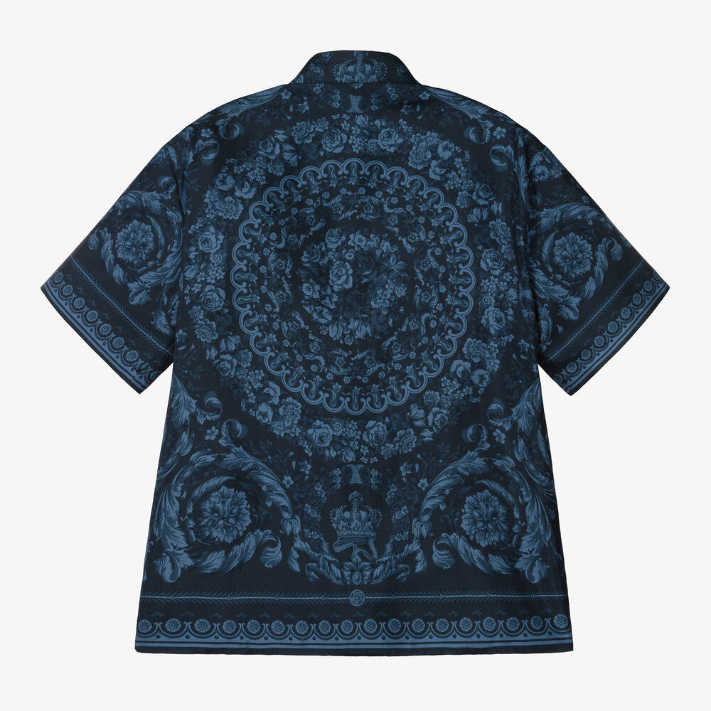 Versace-Boys Navy Blue Silk Barocco Shirt | Childrensalon Outlet