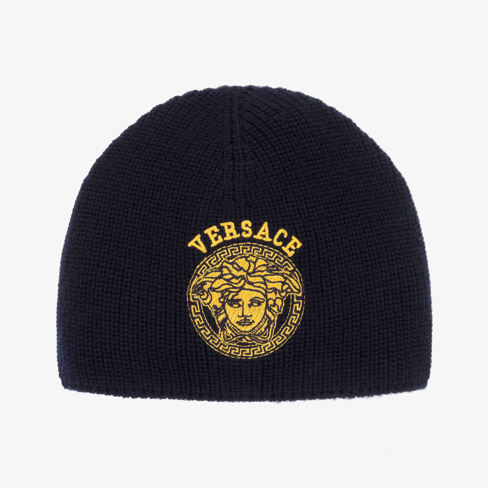 Versace - Bonnet bleu marine Medusa en laine garçon | Childrensalon