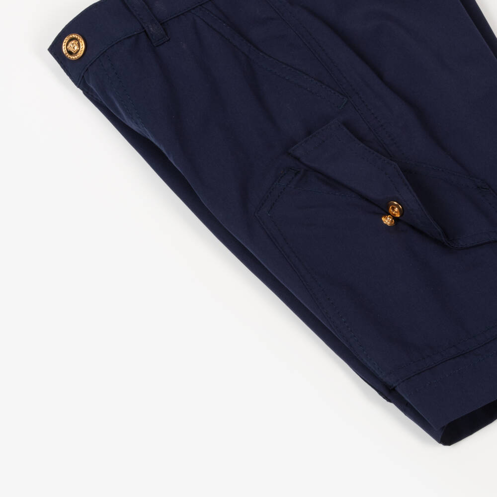 Versace-Boys Navy Cotton Bermudas | Childrensalon Outlet