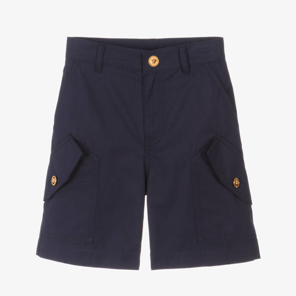 Versace-Boys Navy Cotton Bermudas | Childrensalon Outlet