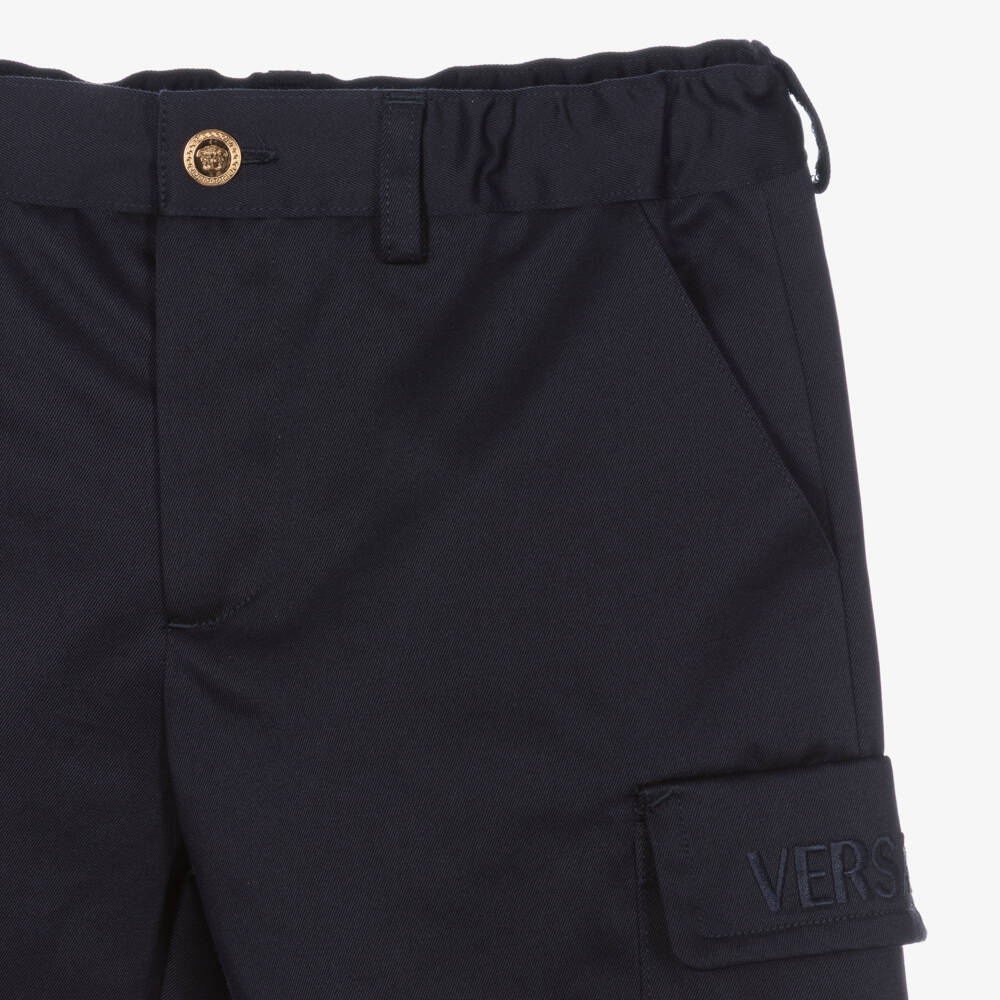 Versace-Синие шорты из хлопкового габардина для мальчиков | Childrensalon Outlet