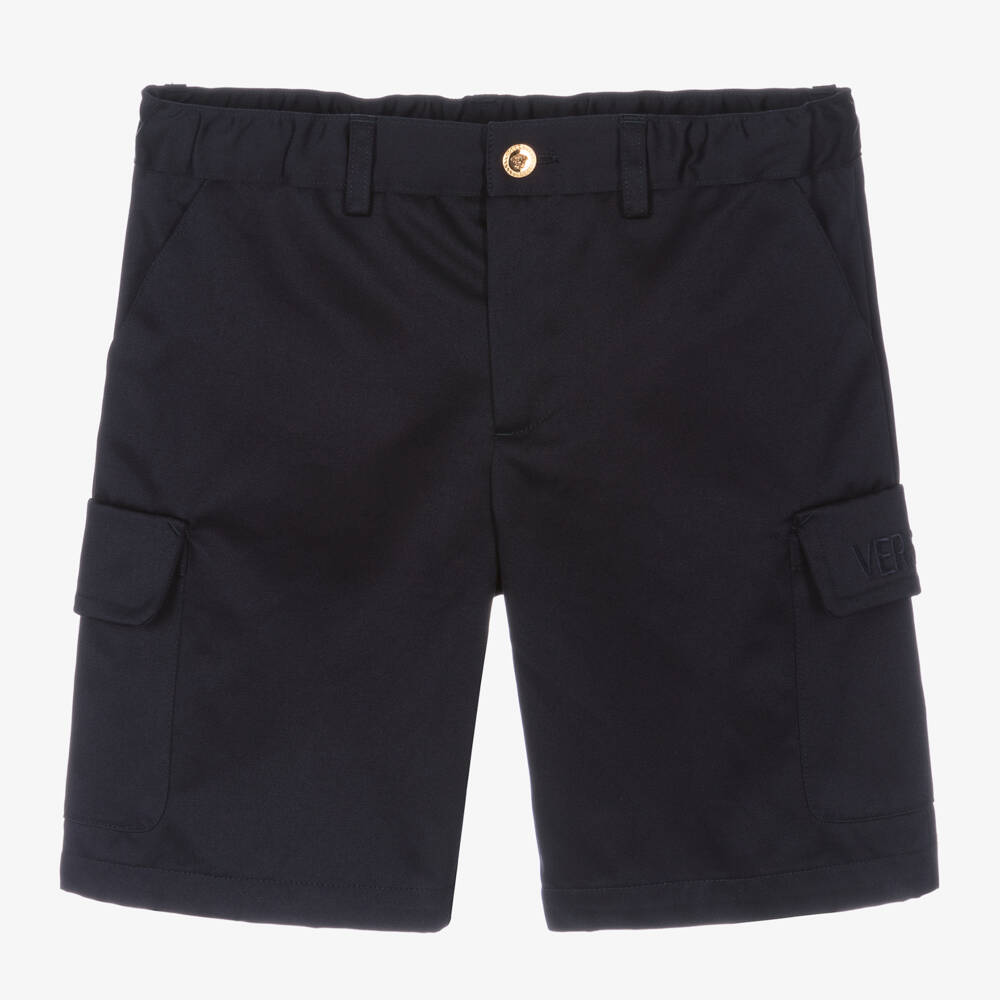 Versace-Boys Navy Cotton Cargo Shorts | Childrensalon Outlet