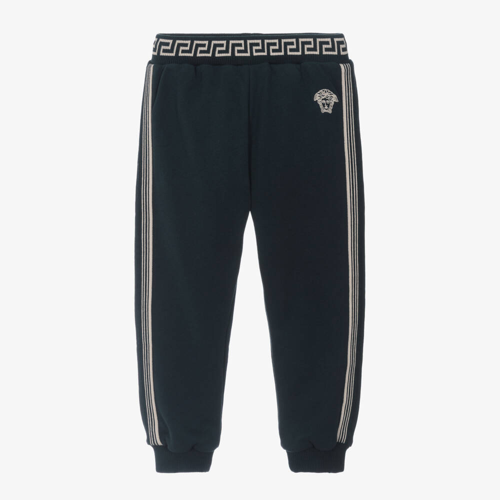 Versace-بنطلون استرخاء قطني أزرق داكن للأولاد | Childrensalon Outlet