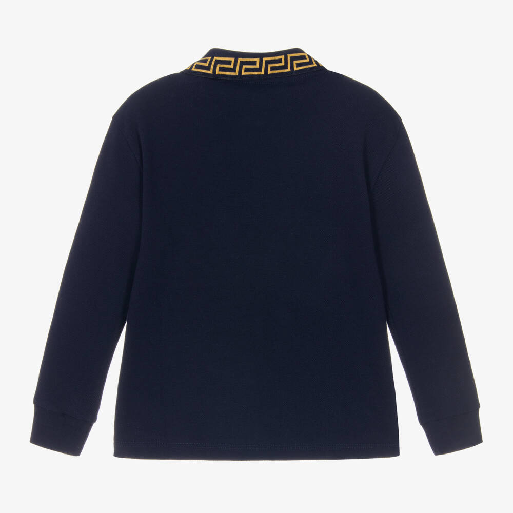 Versace-Boys Navy Cotton Polo Shirt | Childrensalon Outlet